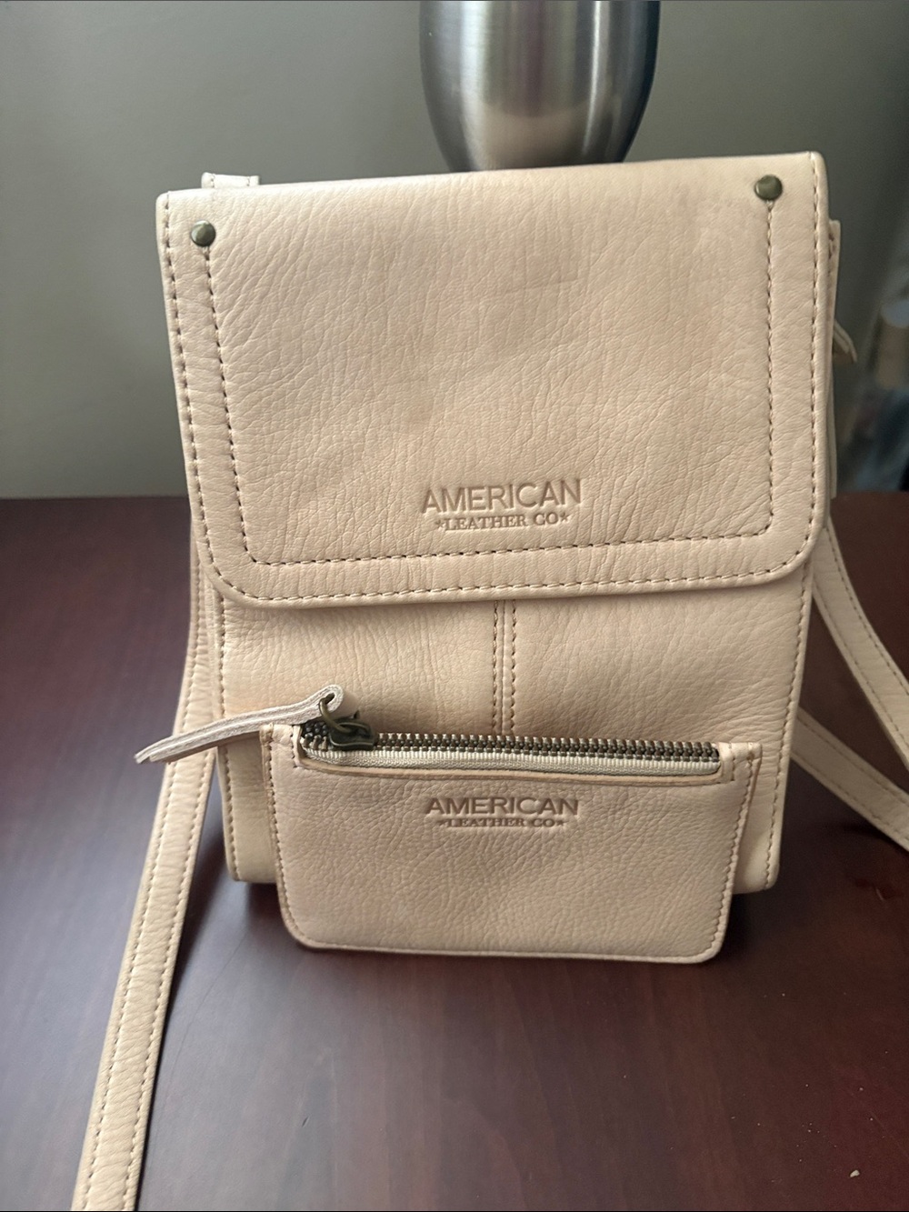 American Leather Co. Cream Crossbody Bag with Front Zip Pocket